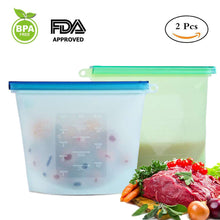 Load image into Gallery viewer, Reusable Silicone Food Storage Bag Plastic Bag Alternative-Airtight Seal, Leak-Proof,Heat Resistant and Keeps Food Fresh BPA Free